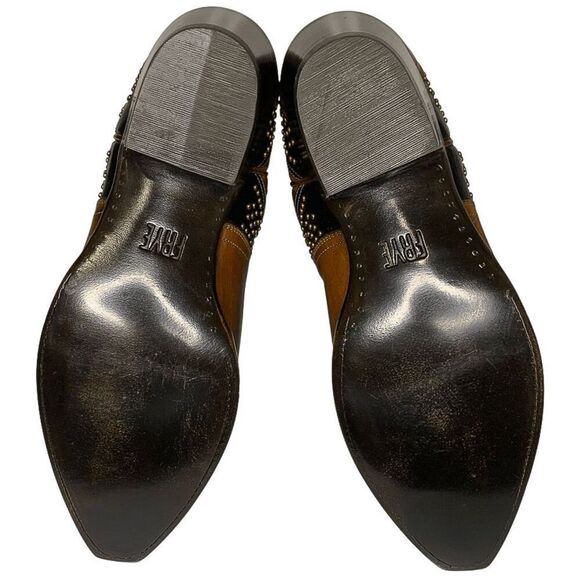 Frye Tulsa Stud Short Boot Size 7 Brown Black Studded Western Cowboy Ankle Boot - Picture 9 of 11